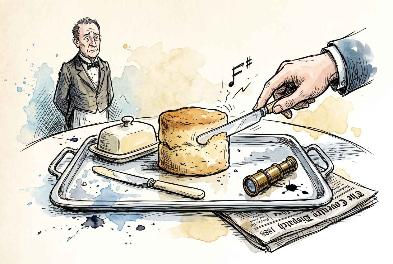 A scone on a silver platter