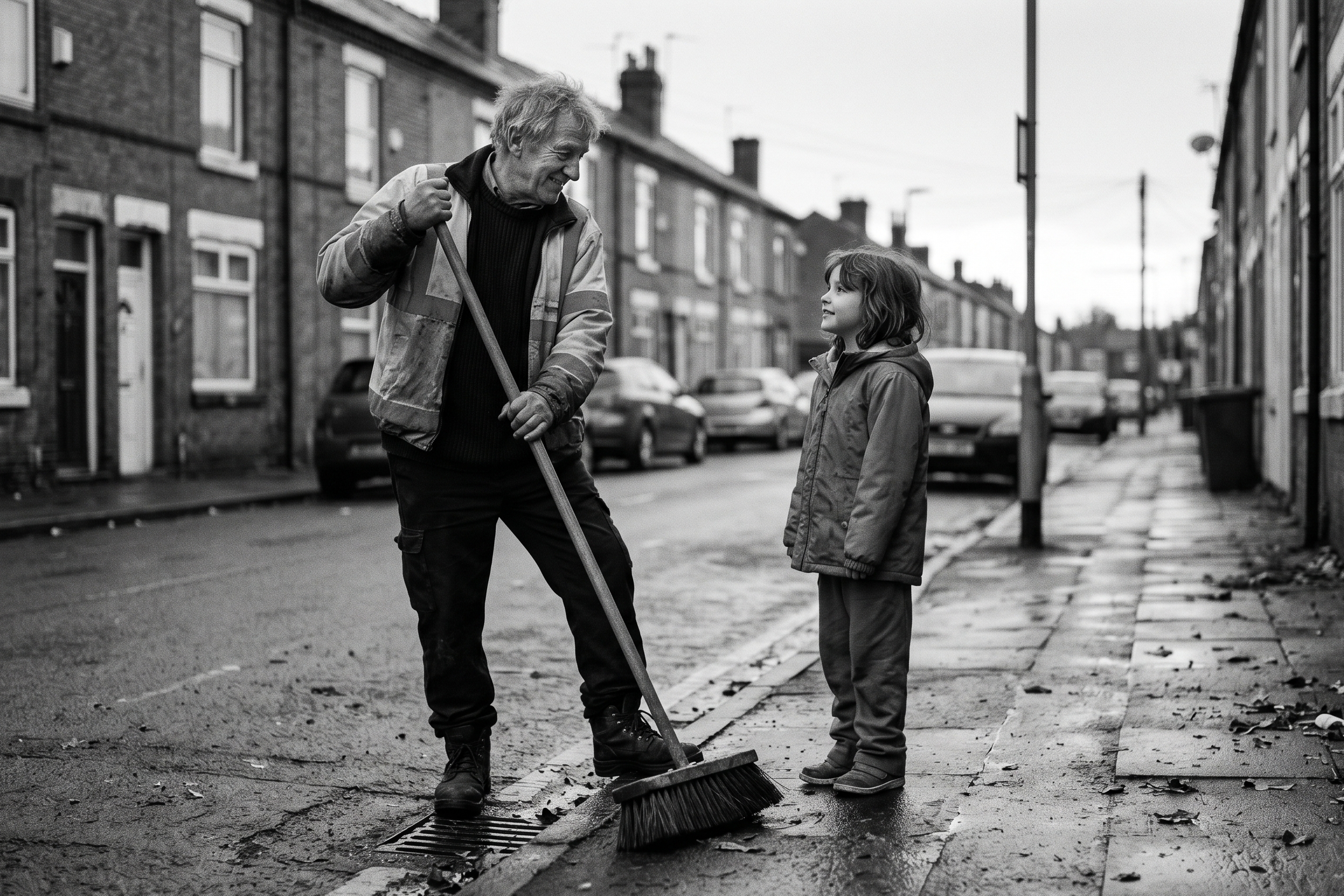 A man sweeping the street